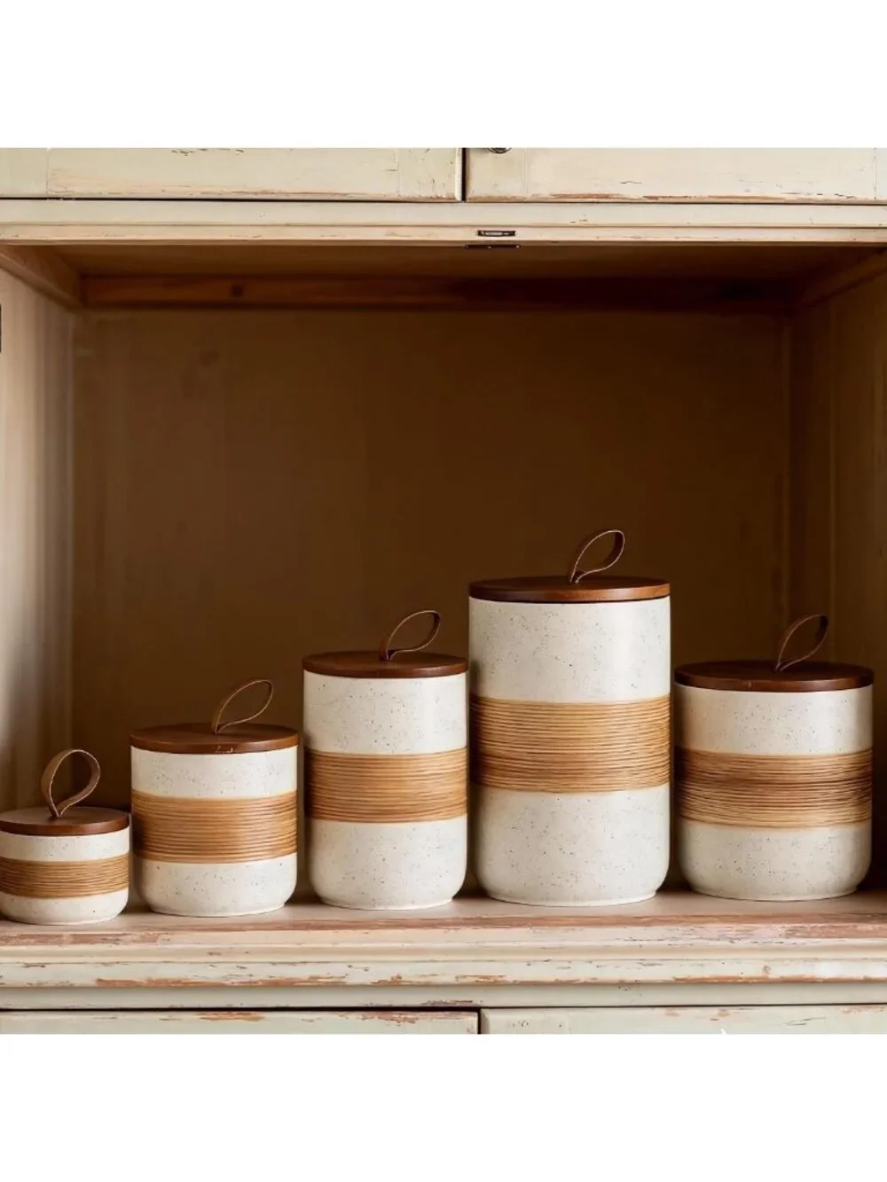 Ceramic Coffee Storage Jar with Lid, Stackable Kitchen Food Container for Spices